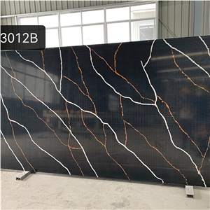 Golden Line Black Color Quartz Slabs