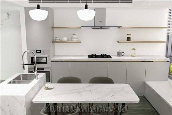 Hot Calacata Quartz Stone Artificial Marble Quartz Kitchen