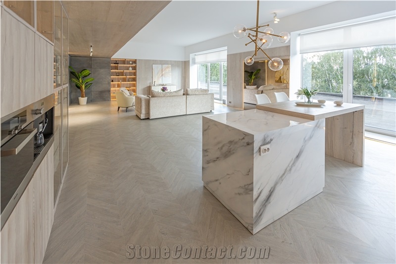 Calacatta Marble Looks Quartz Kitchen Countertop