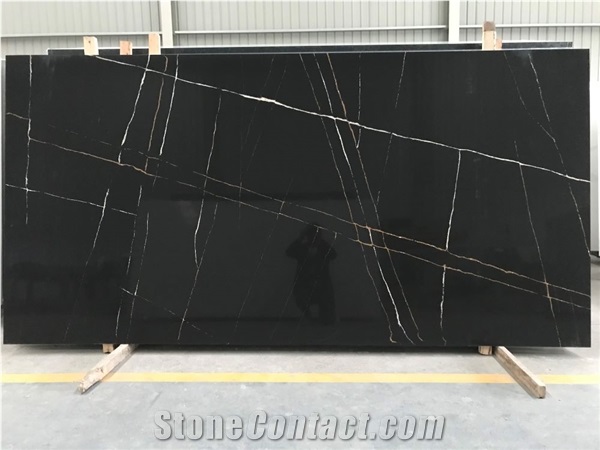 Laurent Black Marble Look Artificial Engineered Quartz