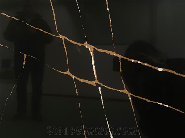 Laurent Black Marble Look Artificial Engineered Quartz