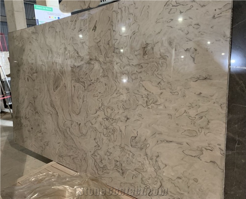 Light Grey With Dark Brown Veins Quartzite Slabs & Tiles