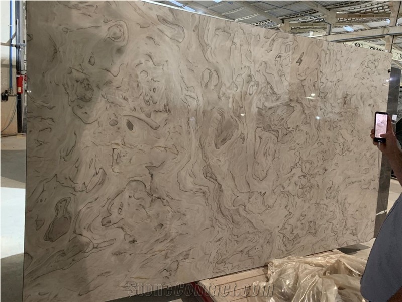 Light Grey With Dark Brown Veins Quartzite Slabs & Tiles