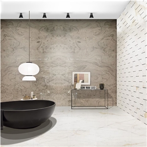 Light Grey With Dark Brown Veins Quartzite Slabs & Tiles