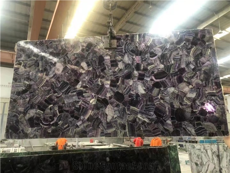 Amethyst Agate Semiprecious Stone, Gemstone Slab Wall Panel