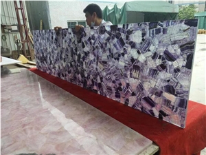 Amethyst Agate Semiprecious Stone, Gemstone Slab Wall Panel