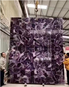 Amethyst Agate Semiprecious Stone, Gemstone Slab Wall Panel