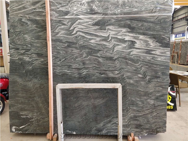 Natural Verde Galaxy Dark Grey Marble Slab