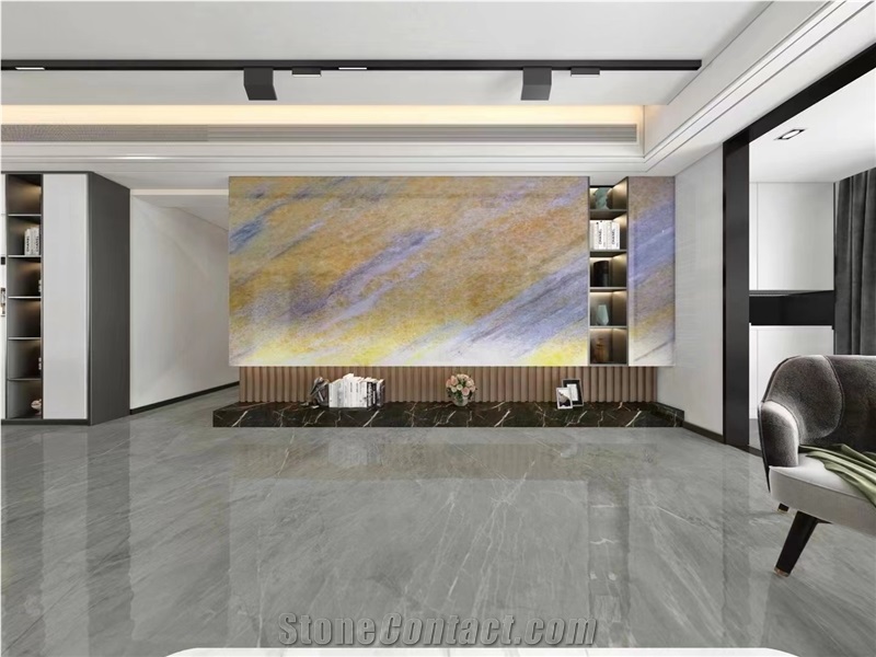 Natural Yellow Crystal Quartzite Slab Floor Tile
