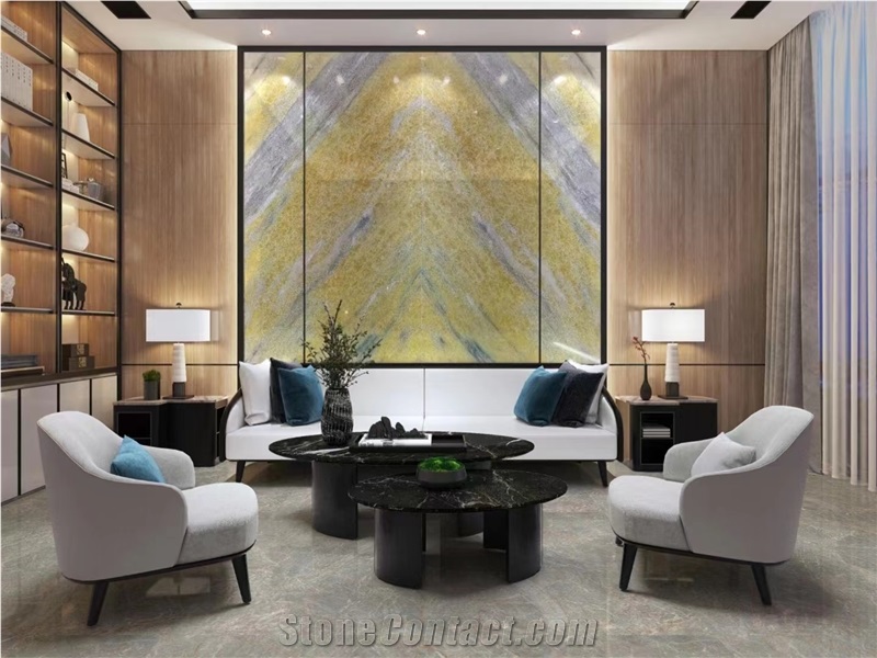 Natural Yellow Crystal Quartzite Slab Floor Tile