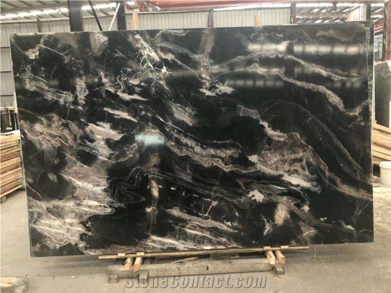 New Material Phantom Black Polished Marble Slab Floor Tile