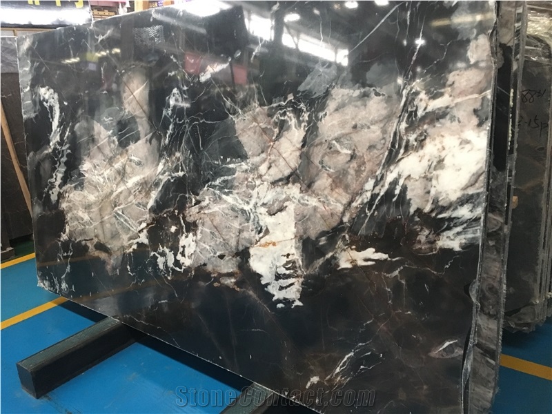 New Material Phantom Black Polished Marble Slab Floor Tile