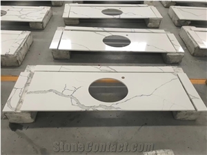 Quartz Bath Countertop, Calacatta White Quartz Vanity Top