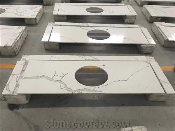 Quartz Bath Countertop, Calacatta White Quartz Vanity Top