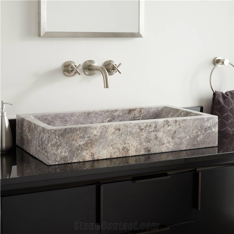 Silver Travertine Vessel Sink Slope Basin