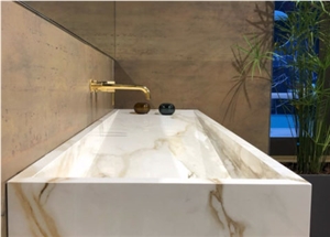 Calacata Borghini Sintered Stone Bathroom Vanity Top, Sink