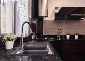 Quartz Stone Negro Chispas- Black Sparks Kitchen Countertop