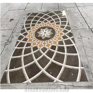 Black And White Marble Waterjet Medallion Mosaic Tile Floors