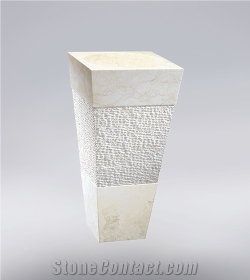Custom Size Beige Marble Floor Standing Marble Wash Basin