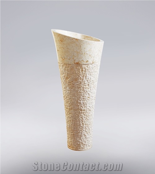 Custom Size Beige Marble Floor Standing Marble Wash Basin