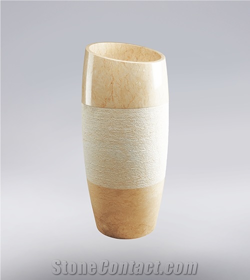 Custom Size Beige Marble Floor Standing Marble Wash Basin