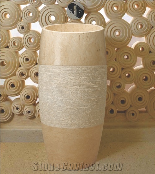 Custom Size Beige Marble Floor Standing Marble Wash Basin