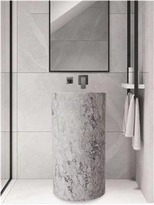 Custom Temple Grey Marble Stone Pedestal Wash Basin