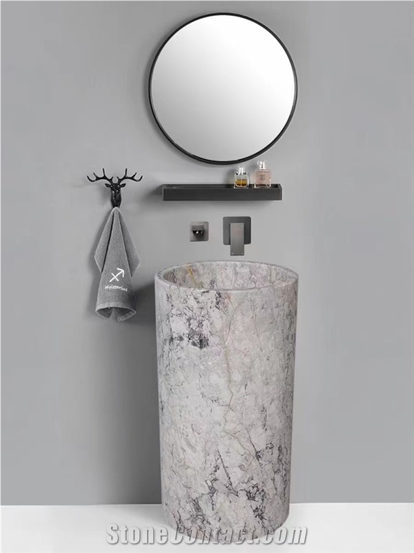 Custom Temple Grey Marble Stone Pedestal Wash Basin