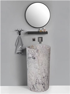 Custom Temple Grey Marble Stone Pedestal Wash Basin