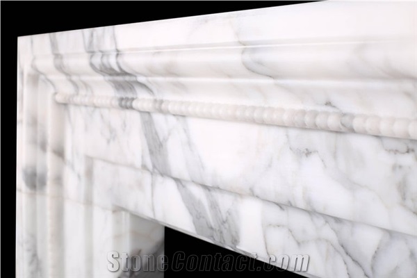 Decorative Italian White Statuary Marble Fireplace Mantel