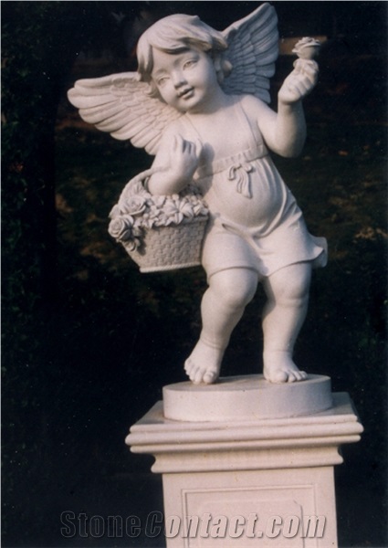 European Style Garden Decoration White Marble Child Statue