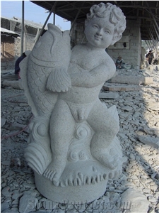 European Style Garden Decoration White Marble Child Statue