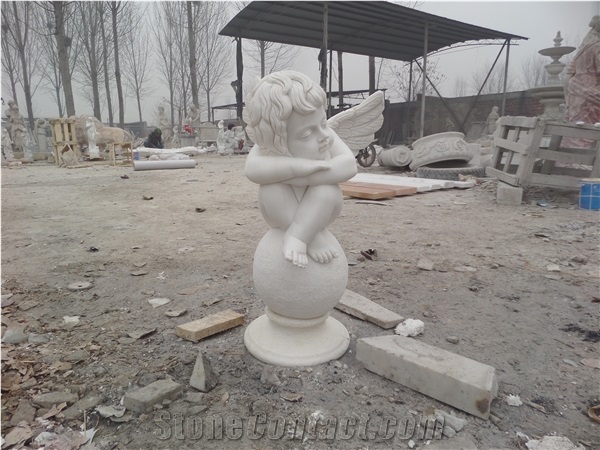 European Style Garden Decoration White Marble Child Statue