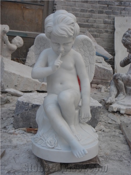 European Style Garden Decoration White Marble Child Statue
