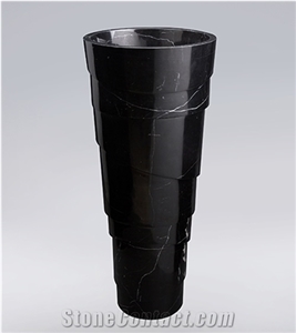 Freestanding Black Marble Hand Wash Basin With Pedestal