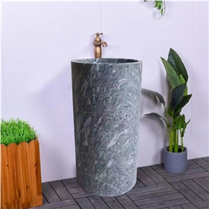 Freestanding Jazz Grey Marble Hand Carved  Pedestal Basin