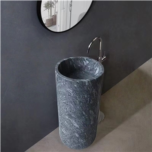 Freestanding Jazz Grey Marble Hand Carved  Pedestal Basin