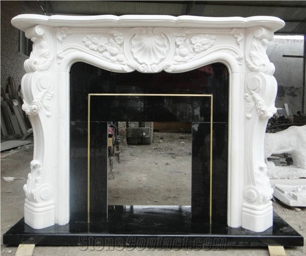 Hand-Carved Luxurious Sculptures White Marble Fireplace