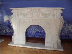 Hand-Carved Luxurious Sculptures White Marble Fireplace