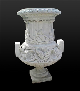 Hand-Carved Marble Flower Vase Statue Large Planter Pots