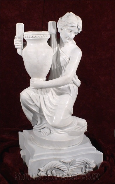 Hand-Carved Marble Flower Vase Statue Large Planter Pots