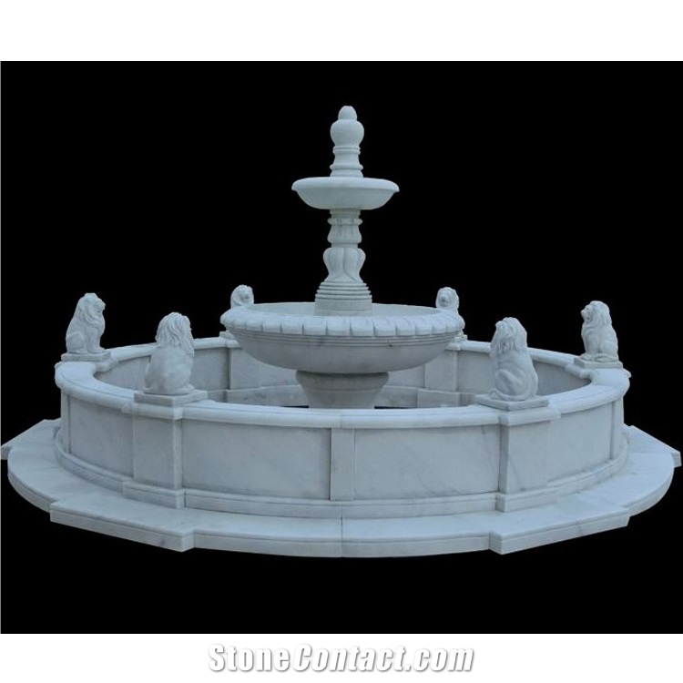 Landscaping Carved White Marble Stone Lion Fountain For Sale