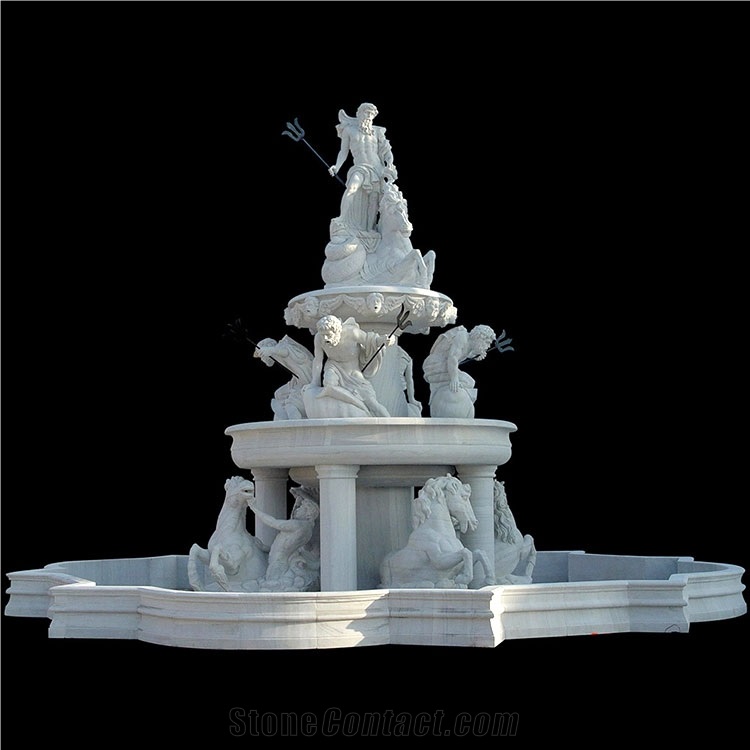 Landscaping Carved White Marble Stone Lion Fountain For Sale