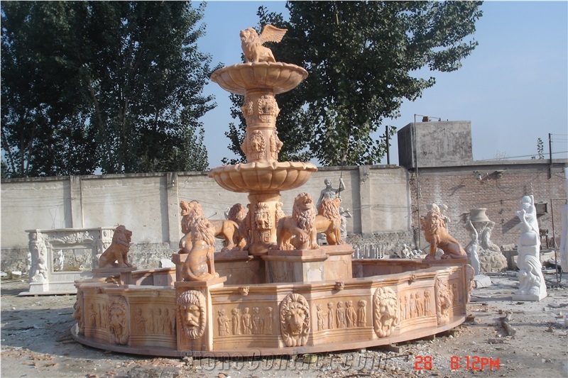 Landscaping Carved White Marble Stone Lion Fountain For Sale
