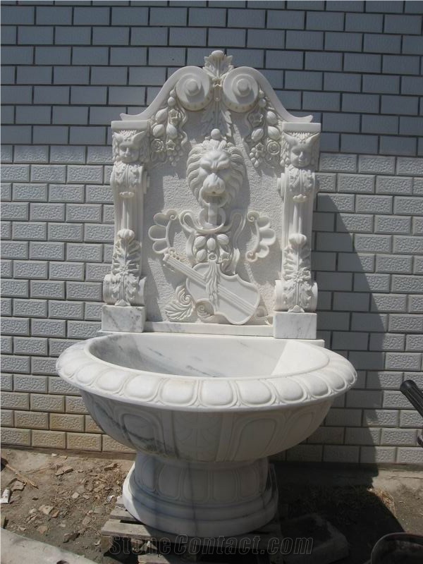 Landscaping Carved White Marble Stone Lion Fountain For Sale
