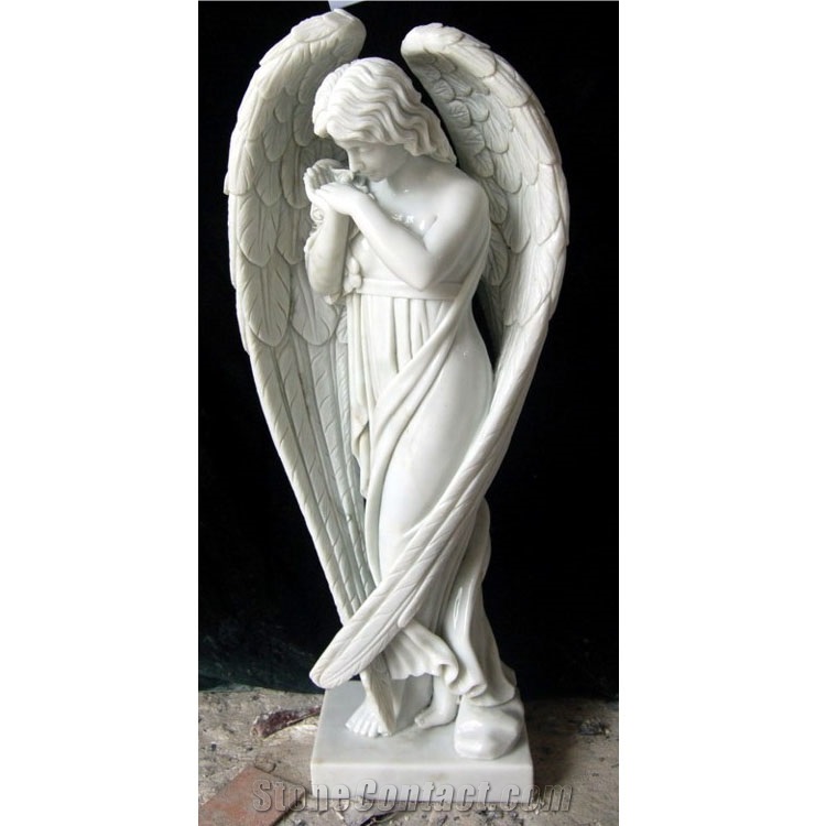 Life Size White Marble Standing Angel Statues For Sale