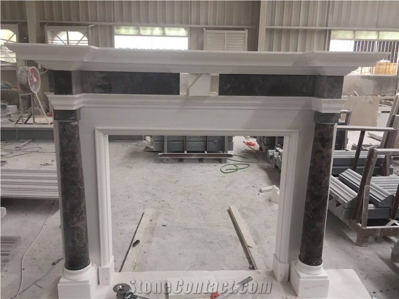 Modern Hand Carved French White Marble Fireplace Surround