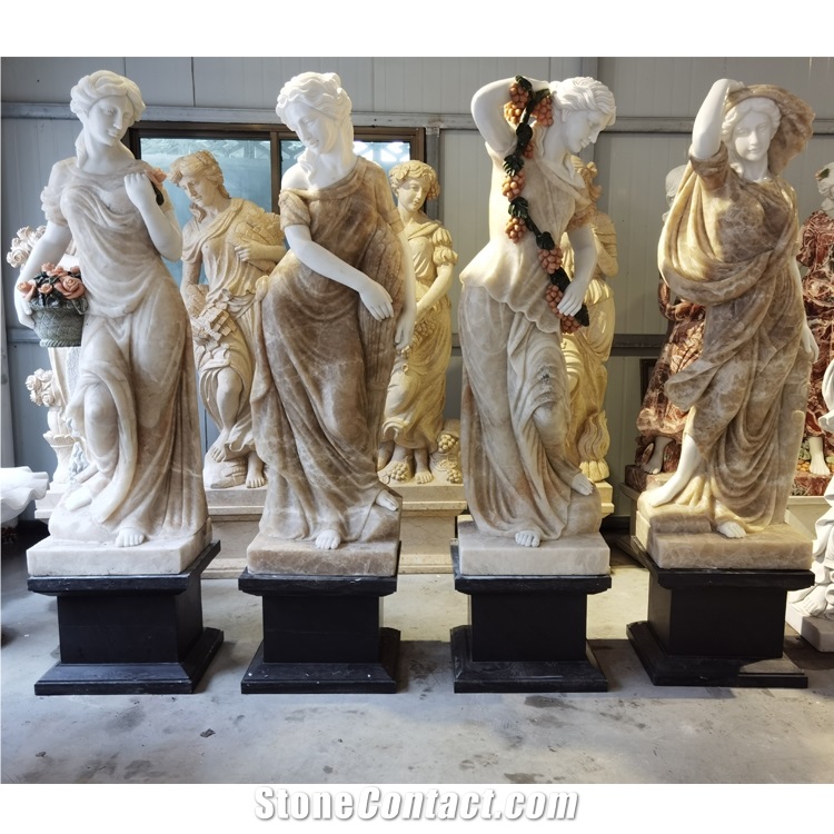 Natural Beige Onyx Four Goddesses Of The Seasons Statues