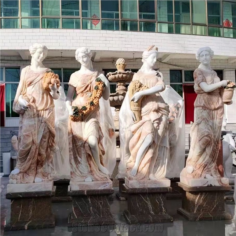 Natural Beige Onyx Four Goddesses Of The Seasons Statues