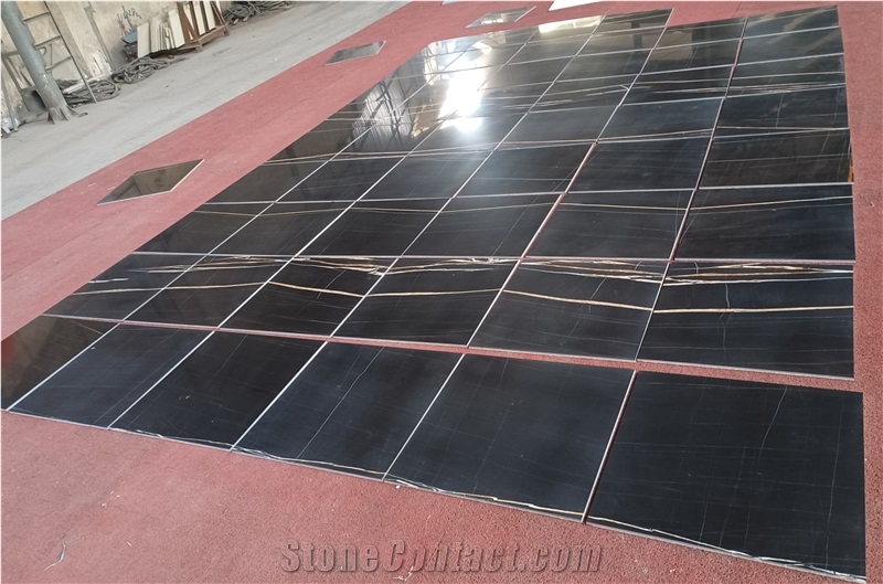 Nero St Laurent Marble Flooring Tile, Gold And Black Marble